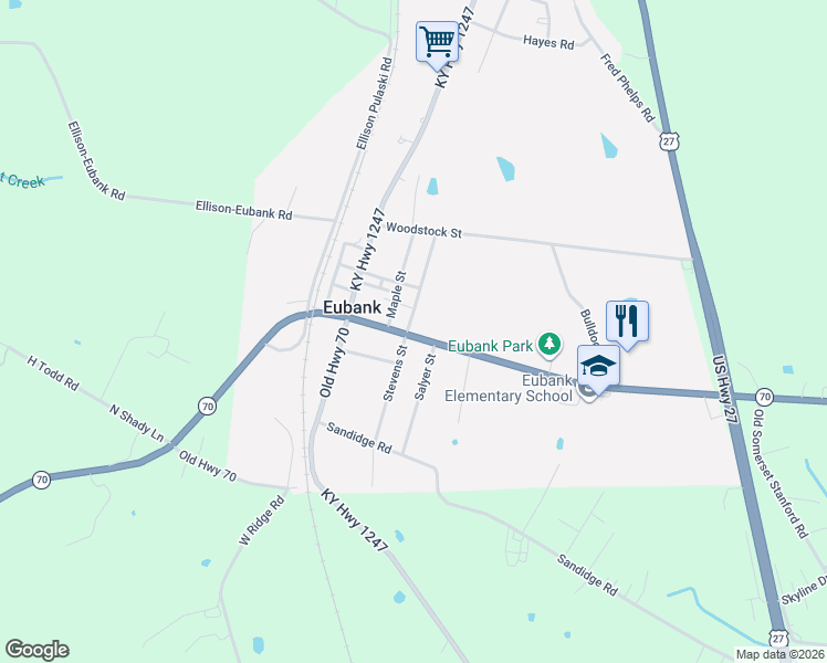 map of restaurants, bars, coffee shops, grocery stores, and more near 670 Kentucky 70 in Eubank