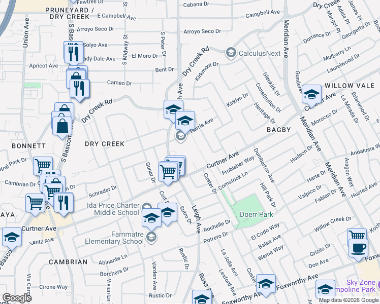 map of restaurants, bars, coffee shops, grocery stores, and more near 2459 Parquet Court in San Jose