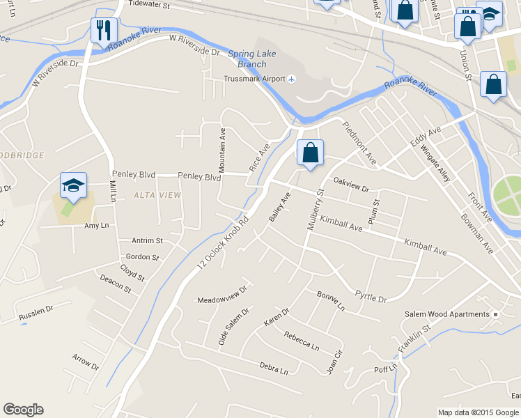map of restaurants, bars, coffee shops, grocery stores, and more near 2130 12 Oclock Knob Road in Salem