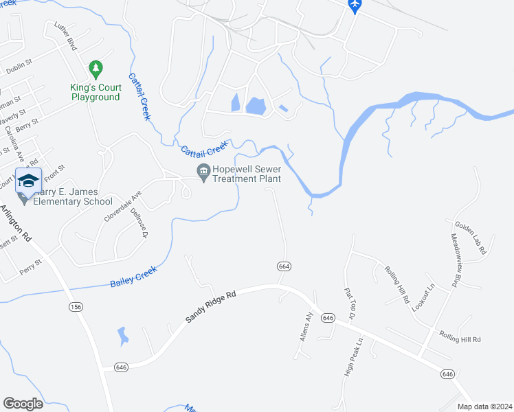 map of restaurants, bars, coffee shops, grocery stores, and more near 2608 Farmington Drive in Hopewell