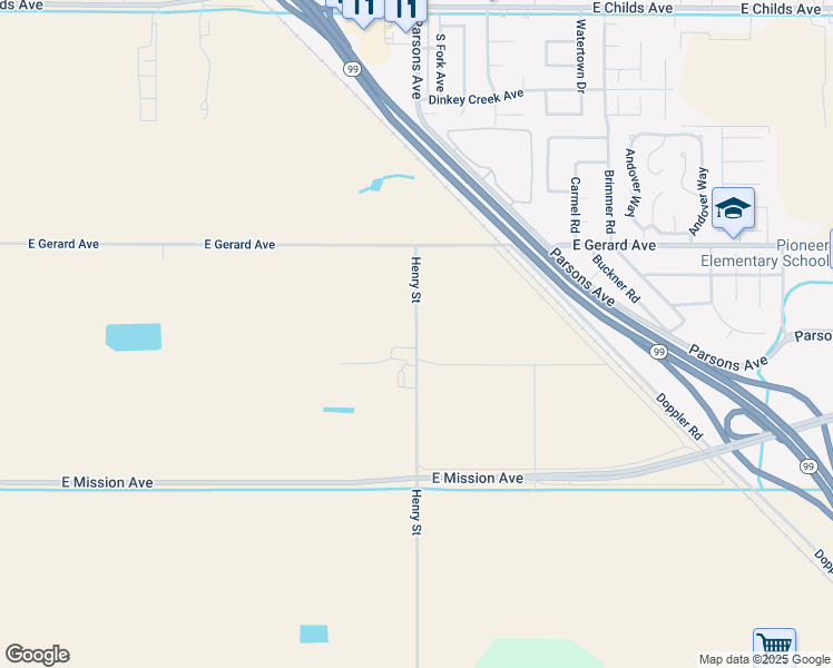 map of restaurants, bars, coffee shops, grocery stores, and more near Henry Street in Merced