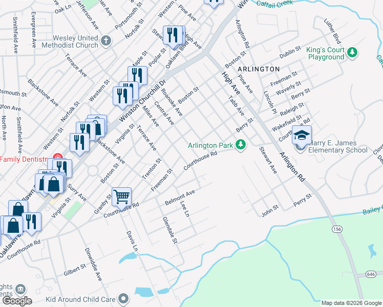map of restaurants, bars, coffee shops, grocery stores, and more near 1500 Central Avenue in Hopewell