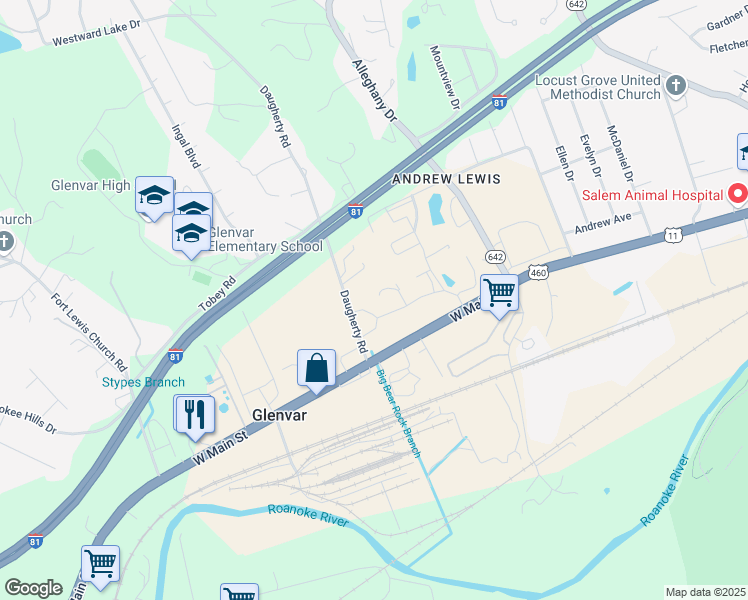 map of restaurants, bars, coffee shops, grocery stores, and more near 3939 Daugherty Road in Salem