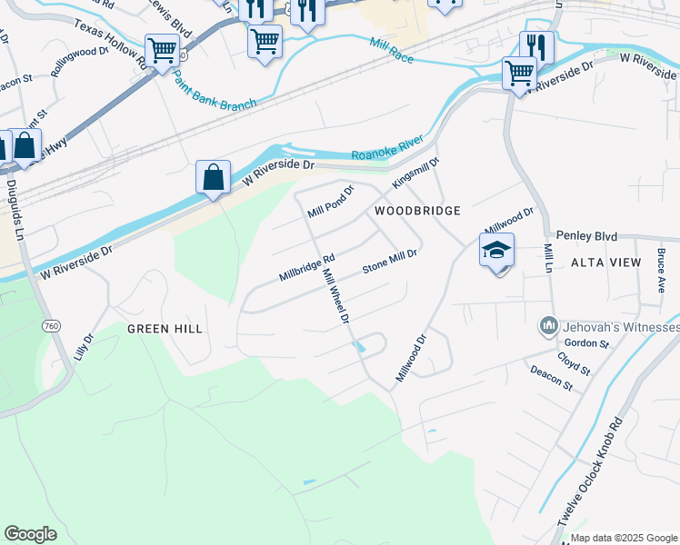map of restaurants, bars, coffee shops, grocery stores, and more near 2043 Stone Mill Drive in Salem