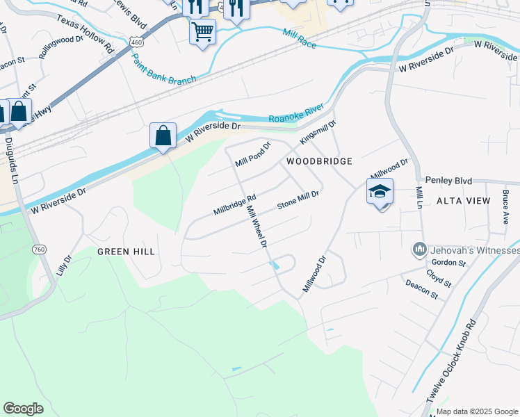 map of restaurants, bars, coffee shops, grocery stores, and more near 2043 Stone Mill Drive in Salem
