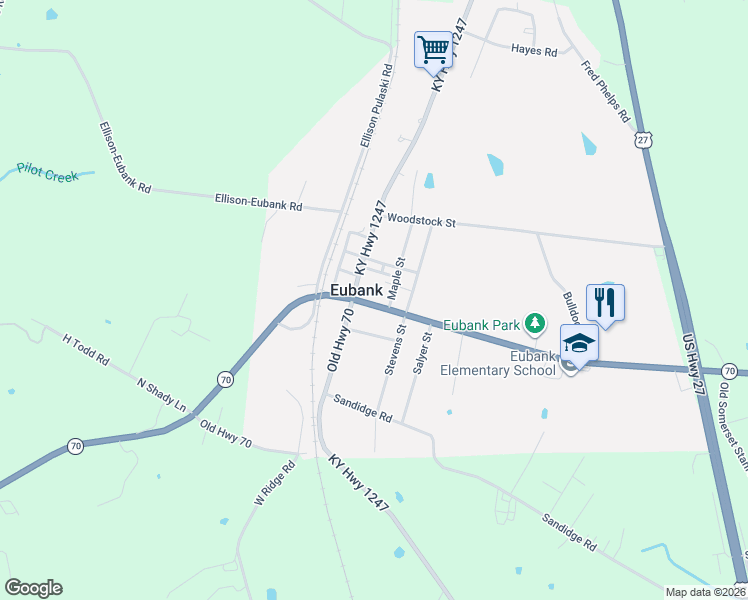 map of restaurants, bars, coffee shops, grocery stores, and more near 780 Kentucky 70 in Eubank