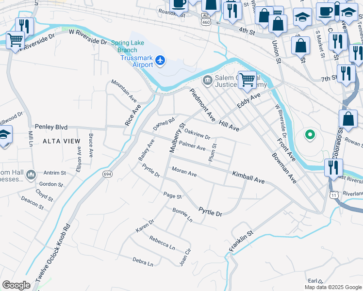 map of restaurants, bars, coffee shops, grocery stores, and more near 822 Palmer Avenue in Salem
