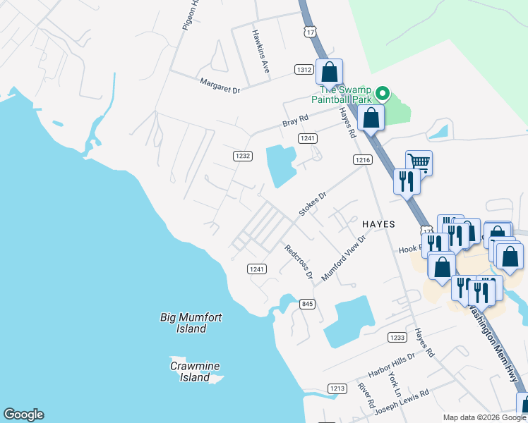 map of restaurants, bars, coffee shops, grocery stores, and more near 7185 Pattersons View Lane in Gloucester Point