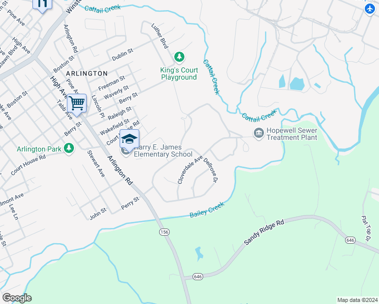 map of restaurants, bars, coffee shops, grocery stores, and more near 1902 Dellrose Drive in Hopewell