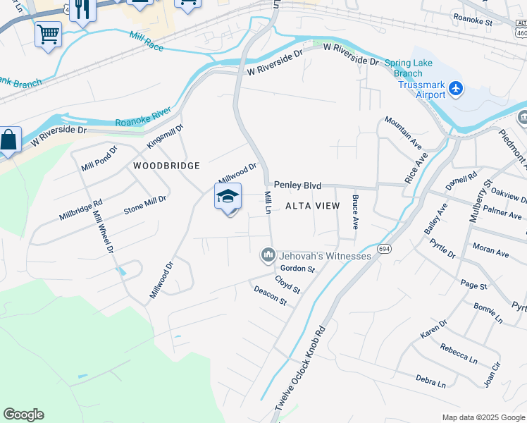 map of restaurants, bars, coffee shops, grocery stores, and more near 2147 Mill Lane in Salem