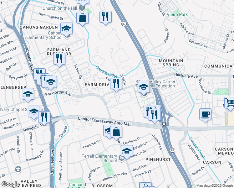 map of restaurants, bars, coffee shops, grocery stores, and more near 3214 Darya Lane in San Jose