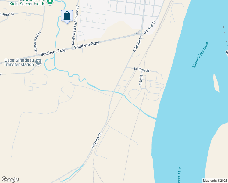 map of restaurants, bars, coffee shops, grocery stores, and more near 2356 South Sprigg Street in Cape Girardeau