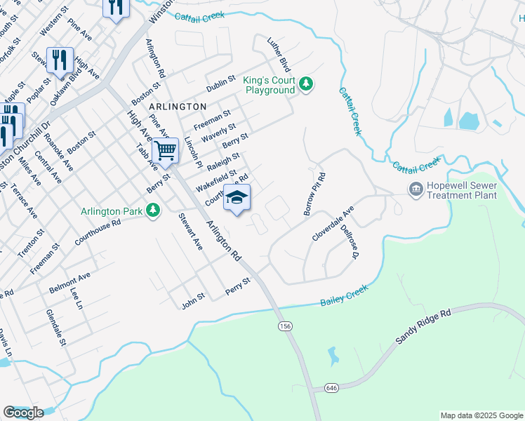 map of restaurants, bars, coffee shops, grocery stores, and more near 1840 New Lincoln Circle in Hopewell
