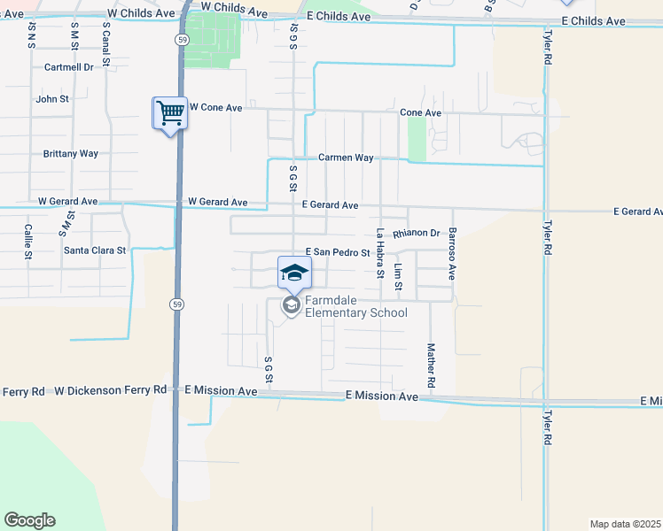 map of restaurants, bars, coffee shops, grocery stores, and more near 130 Antonio De Padua Court in Merced