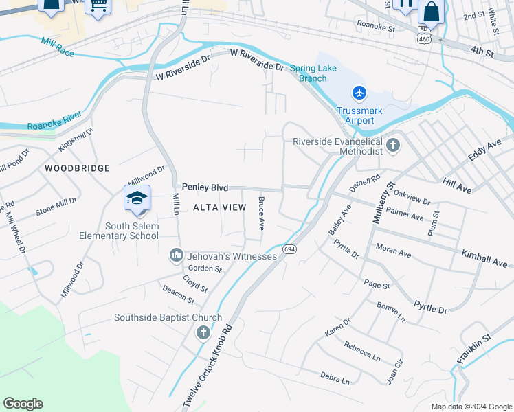map of restaurants, bars, coffee shops, grocery stores, and more near 2121 Bruce Avenue in Salem