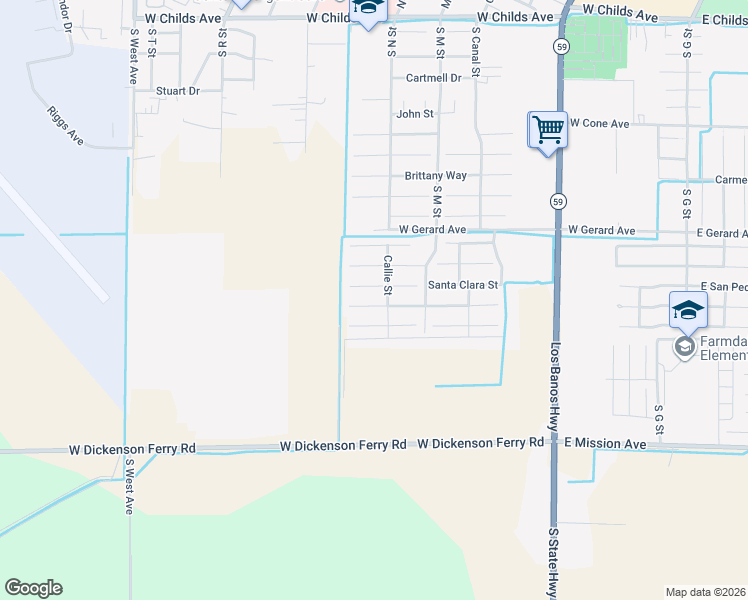 map of restaurants, bars, coffee shops, grocery stores, and more near 311 South N Street in Merced