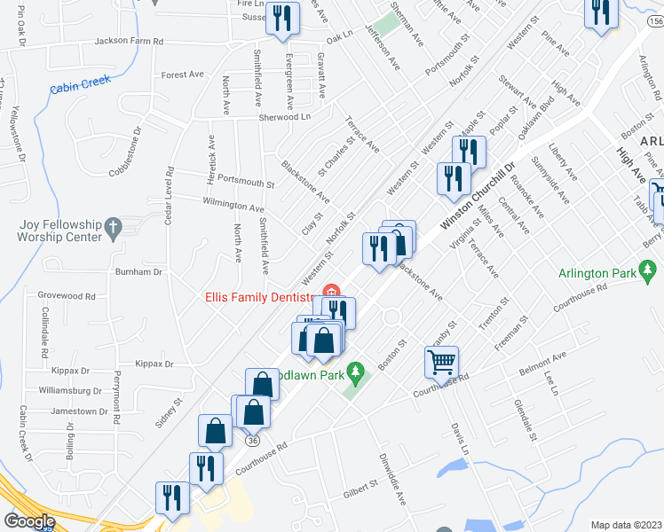 map of restaurants, bars, coffee shops, grocery stores, and more near 847 Wilmington Avenue in Hopewell