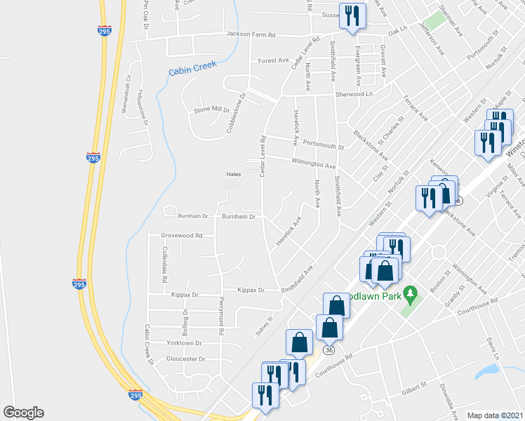 map of restaurants, bars, coffee shops, grocery stores, and more near 691 Cedar Level Road in Hopewell