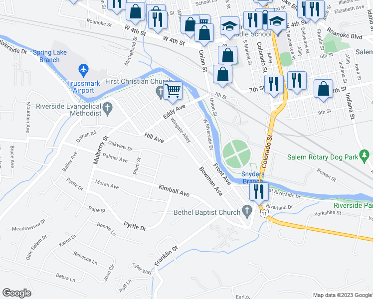 map of restaurants, bars, coffee shops, grocery stores, and more near 498 Bowman Avenue in Salem