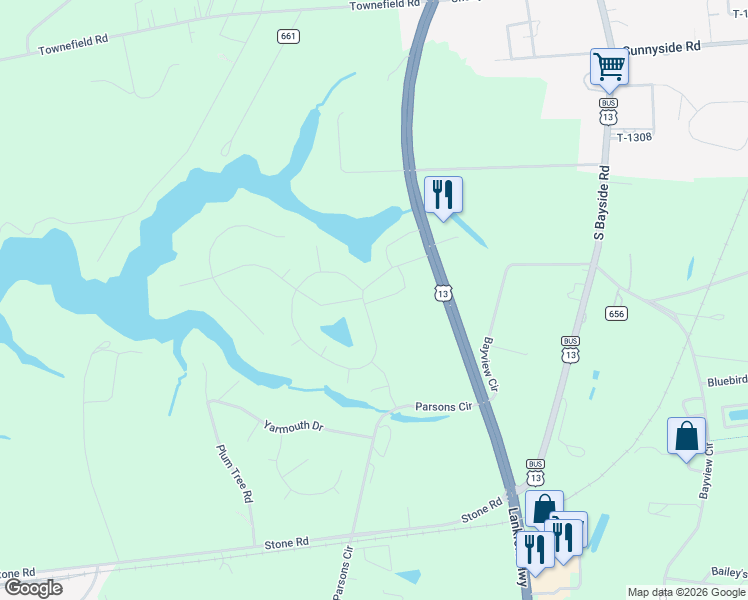map of restaurants, bars, coffee shops, grocery stores, and more near 22069 U.S. 13 in Cape Charles