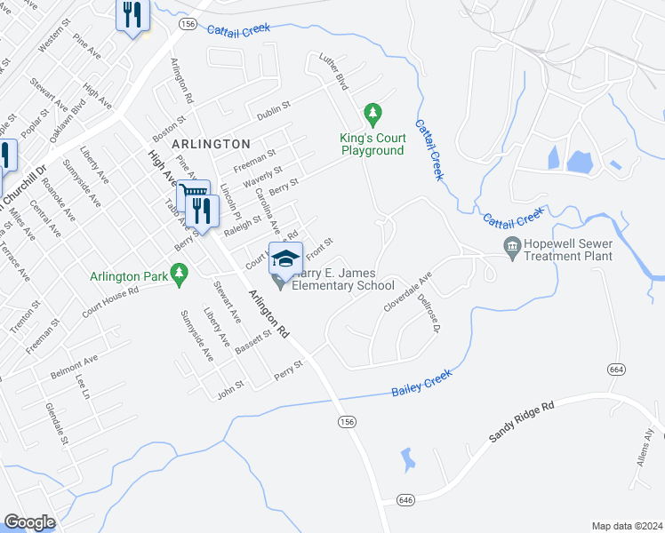 map of restaurants, bars, coffee shops, grocery stores, and more near 1848 New Lincoln Circle in Hopewell