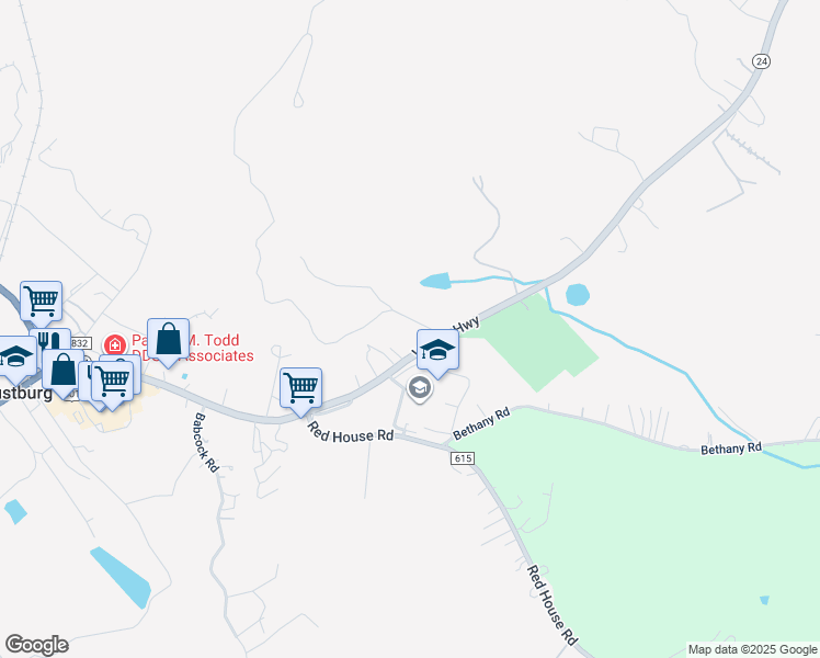 map of restaurants, bars, coffee shops, grocery stores, and more near 34 Tower Hill Road in Rustburg