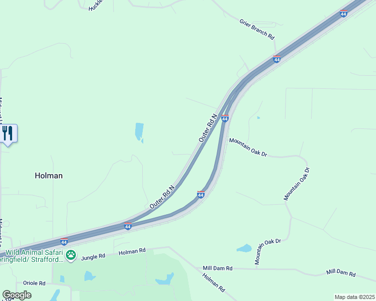 map of restaurants, bars, coffee shops, grocery stores, and more near Outer Road North in Strafford