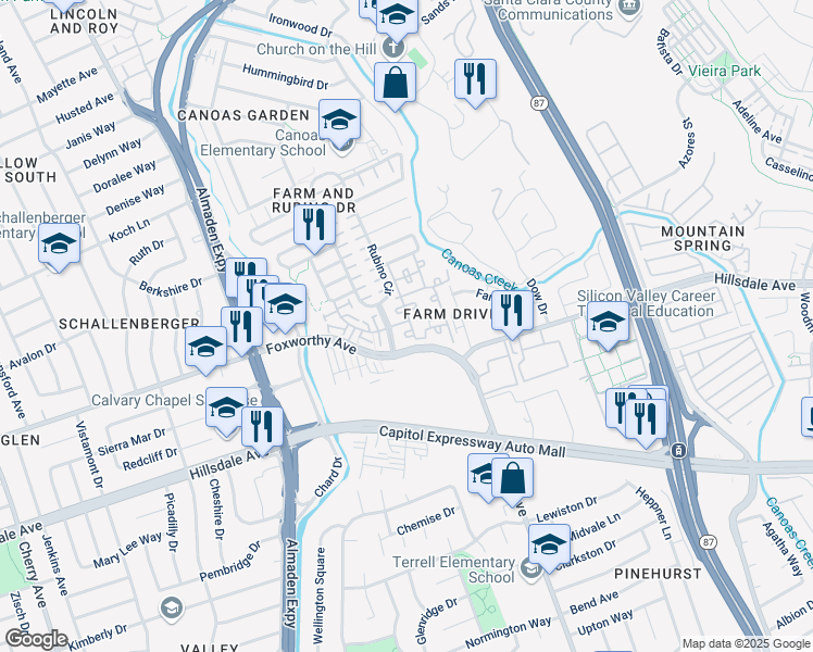 map of restaurants, bars, coffee shops, grocery stores, and more near 3110 Rubino Drive in San Jose