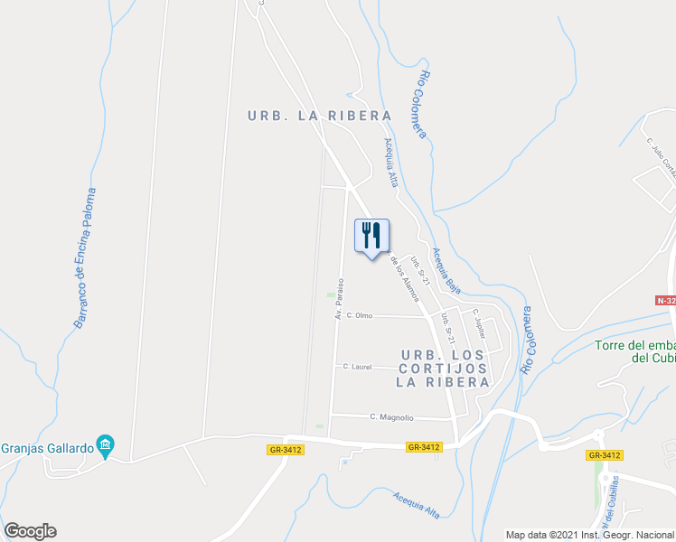 map of restaurants, bars, coffee shops, grocery stores, and more near 28 Avenida Paraiso in Atarfe