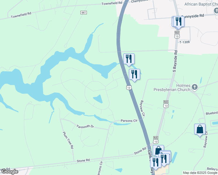 map of restaurants, bars, coffee shops, grocery stores, and more near 22069 U.S. 13 in Cape Charles