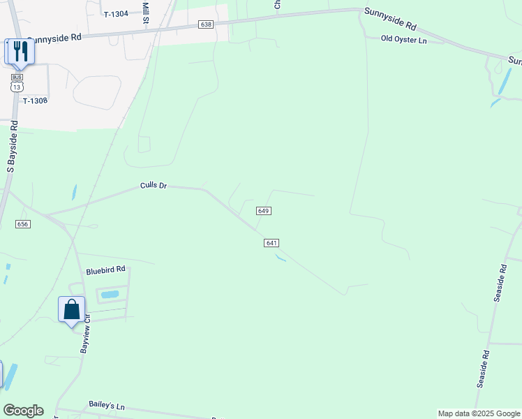 map of restaurants, bars, coffee shops, grocery stores, and more near 22170 Raymond Lane in Cape Charles