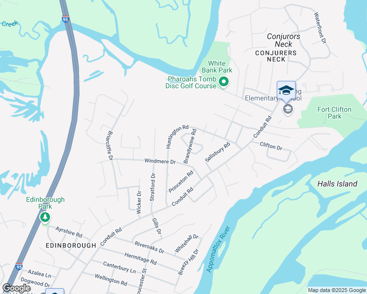 map of restaurants, bars, coffee shops, grocery stores, and more near 42 Brandywine Court in Colonial Heights