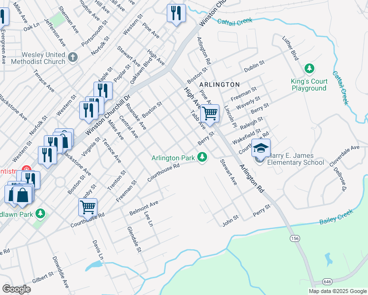 map of restaurants, bars, coffee shops, grocery stores, and more near 1507 Sunnyside Avenue in Hopewell