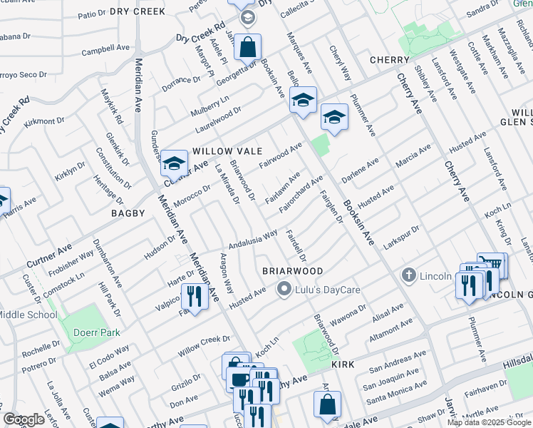 map of restaurants, bars, coffee shops, grocery stores, and more near 1665 Fairorchard Avenue in San Jose
