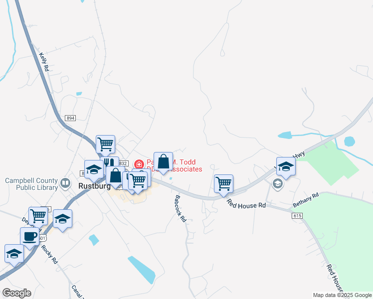 map of restaurants, bars, coffee shops, grocery stores, and more near 230 Gold Dust Trail in Rustburg