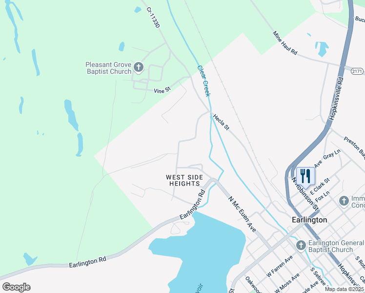 map of restaurants, bars, coffee shops, grocery stores, and more near 401-407 Woodlawn Avenue in Earlington