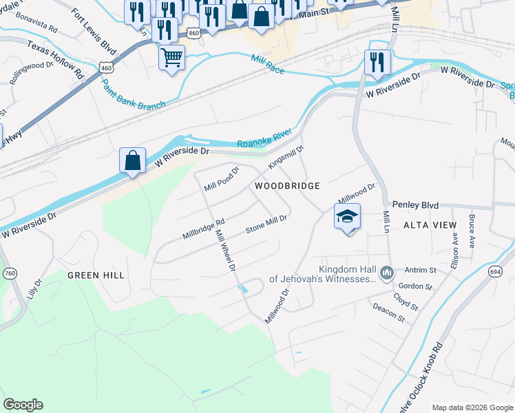 map of restaurants, bars, coffee shops, grocery stores, and more near 1912 Queensmill Drive in Salem