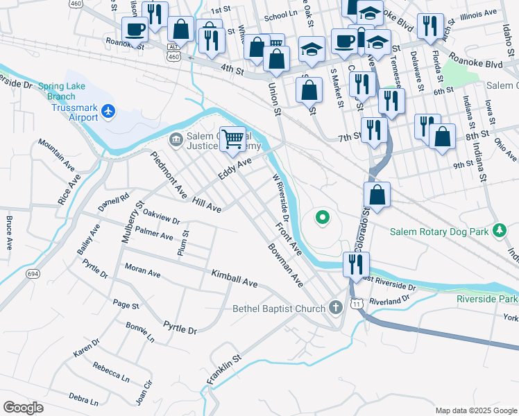 map of restaurants, bars, coffee shops, grocery stores, and more near 50 Front Avenue in Salem
