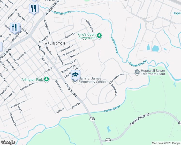 map of restaurants, bars, coffee shops, grocery stores, and more near 1820 New Lincoln Circle in Hopewell