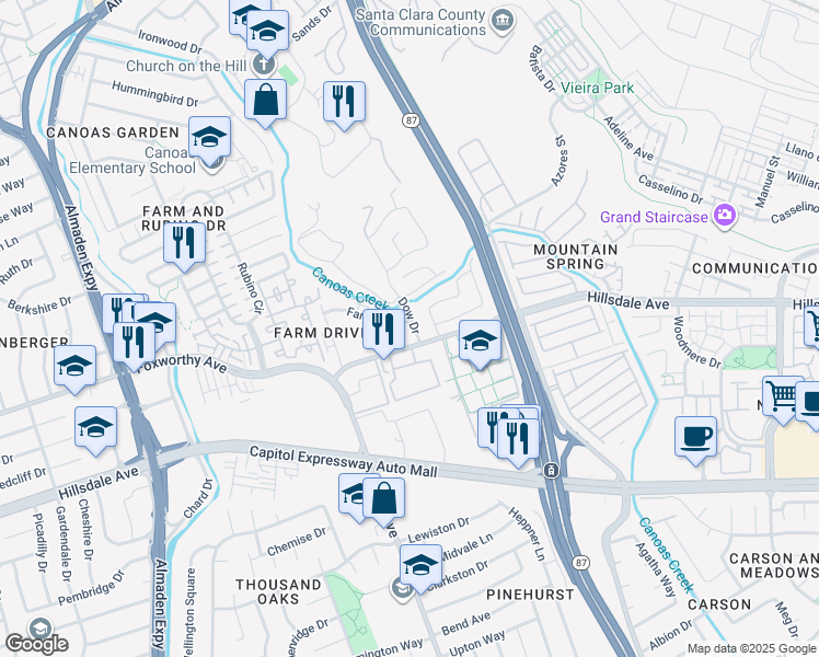 map of restaurants, bars, coffee shops, grocery stores, and more near in San Jose