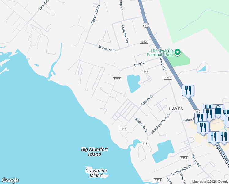 map of restaurants, bars, coffee shops, grocery stores, and more near 2544 Oakdale Court in Gloucester Point