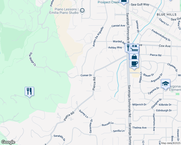 map of restaurants, bars, coffee shops, grocery stores, and more near in Saratoga