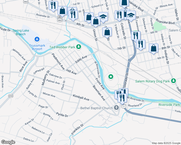 map of restaurants, bars, coffee shops, grocery stores, and more near 50 Front Avenue in Salem