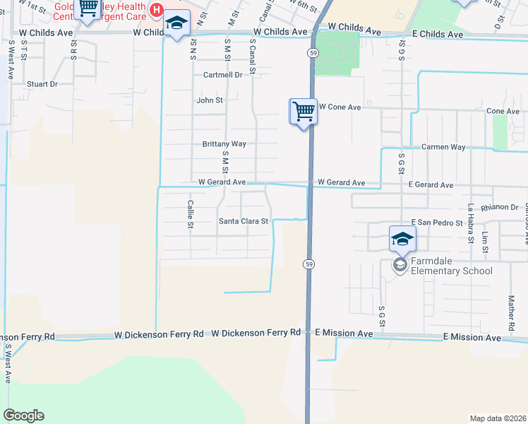 map of restaurants, bars, coffee shops, grocery stores, and more near 516 Luna Court in Merced
