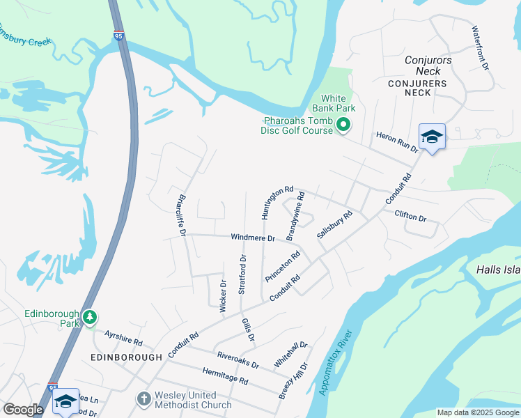 map of restaurants, bars, coffee shops, grocery stores, and more near 227 Huntington Road in Colonial Heights