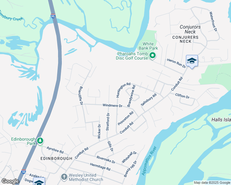 map of restaurants, bars, coffee shops, grocery stores, and more near 227 Huntington Road in Colonial Heights