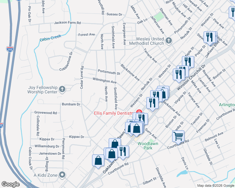 map of restaurants, bars, coffee shops, grocery stores, and more near 809 Smithfield Avenue in Hopewell