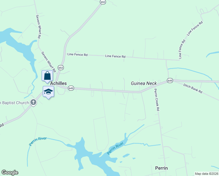 map of restaurants, bars, coffee shops, grocery stores, and more near 9433 Maryus Road in Gloucester County