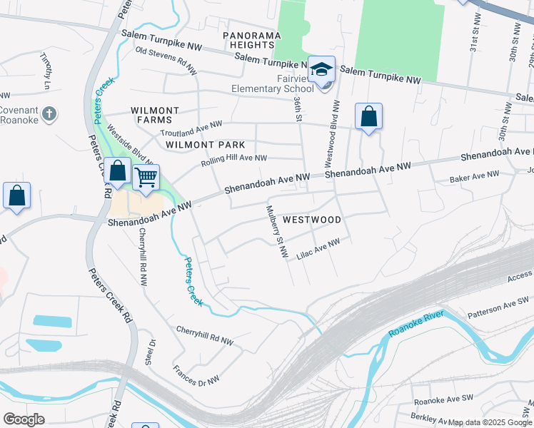 map of restaurants, bars, coffee shops, grocery stores, and more near 3703 Signal Hill Avenue Northwest in Roanoke