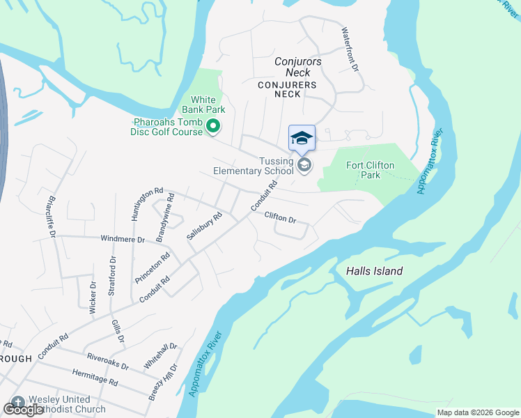 map of restaurants, bars, coffee shops, grocery stores, and more near 1100 Clifton Drive in Colonial Heights
